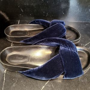 Chloe Blue Velvet Sandals